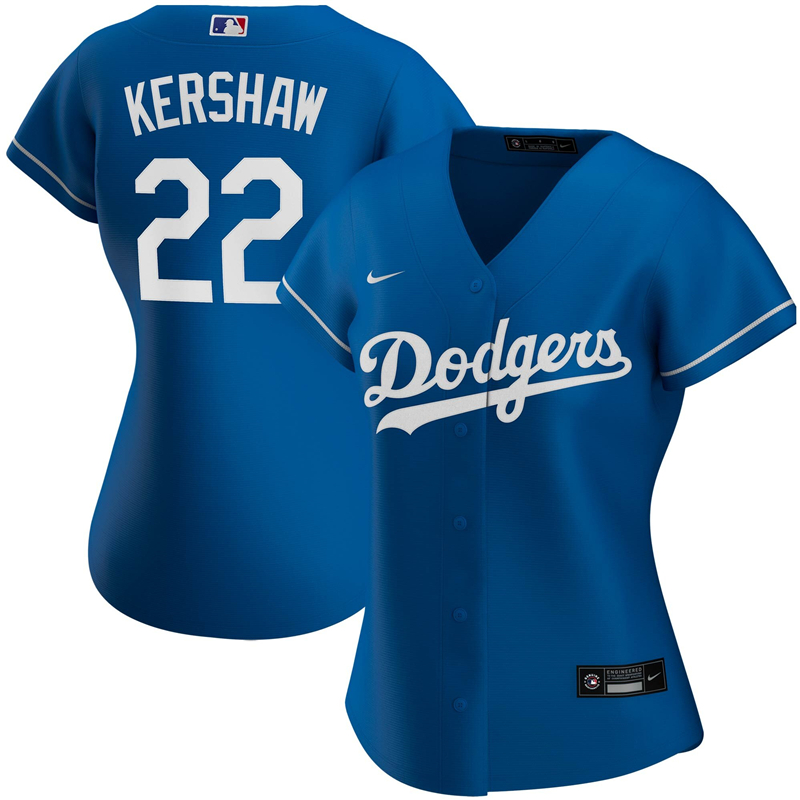 2020 MLB Women Los Angeles Dodgers Clayton Kershaw Nike Royal Alternate 2020 Replica Player Jersey 2->women nfl jersey->Women Jersey